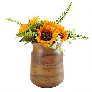 Vase à fleurs en bois de manguier, forme de pot, vase en bois pour la décoration de la maison, salon, chambre, cuisine, bureau, décoration de table, naturel - Product Image 1