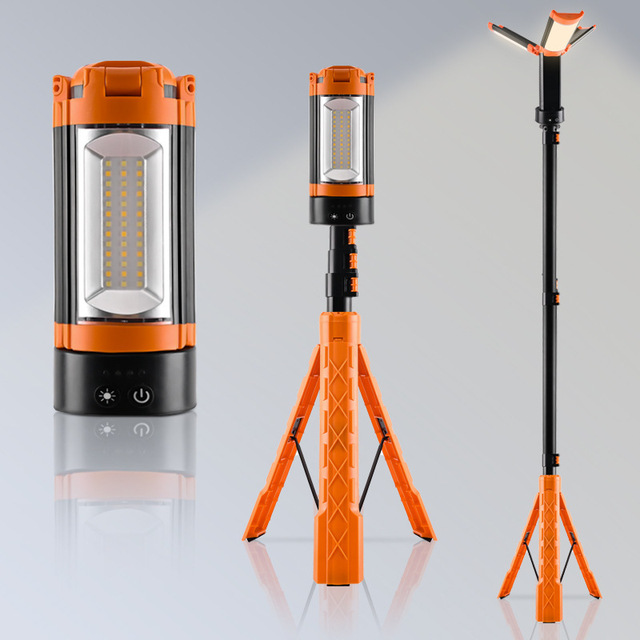New Style Telescopic Folding Charging Camping Light Stand 2600 Lumens High-Brightness 5000K Daylight IP65 Black/Orange Outdoor