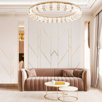 Breiter Hohlring-Kristall-Kronleuchter Luxuriöser Goldrahmen Pendelleuchte für Doppelhöhen-Esszimmer Villa Lobby mit Hoher Decke