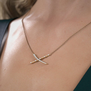 0.35ct Kim Cương Tự Nhiên Wedding X Vòng Cổ Rắn 14K Vàng Vàng Trang Sức - Product Image 3