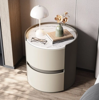 Table de chevet moderne intelligente la plus vendue avec cadre en bois, sangles en cuir, 2 tiroirs et éclairage LED pour chambre d'appartement