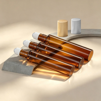Flacon roll-on rechargeable en verre ambré avec bouchon en plastique blanc et bille en acier, 2 ml, 5 ml, 10 ml, pour trousse de voyage, usage quotidien, vente au détail