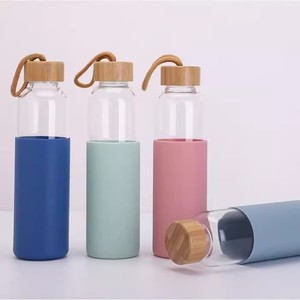 Thân Thiện Với Môi 500Ml Thủy Tinh Borosilicate Nước Chai Nắp Tre Silicone Tay Áo Bền Thể Thao Uống Cho Bé Kid - Product Image 2