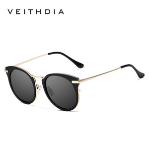 Veithdia Women's Round Polarized Sunglasses <b>Black</b> <b>Frame</b> Blue Lens UV400 Protection Cat Eye Style 3064 - Product Image 5
