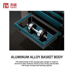 TIANYI TY-9024 High End Aluminum Alloy <b>Wall</b> Mount Detachable Pull-Out <b>Storage</b> <b>Baskets</b> Glass Leather Design for Bedroom Closets - Product Image 2