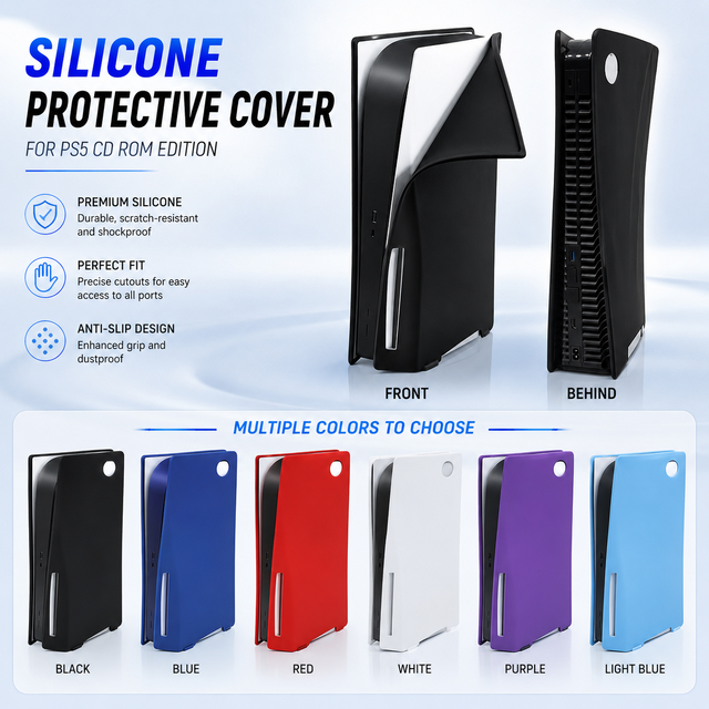 Ultra-thin Anti-Slip Dustproof Washable Anti-Scratch Skin Case for PS5 Disc Edition Silicone Protective Cover for PS5 Console