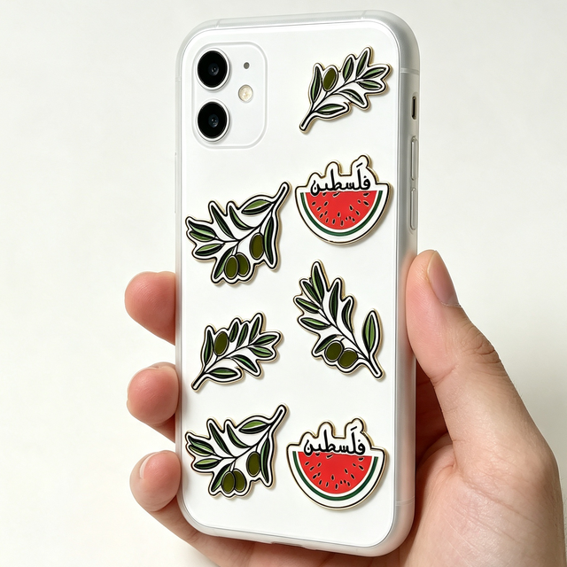 OEM Custom 3D Fruit Plant Natural Enamel Metal Phone Sticker, Smooth Surface Decorative Mobile Phone Decal With 3M Adhesive