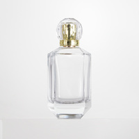 Flacons de parfum de luxe en verre transparent plat de haute qualité 100 ml, avec bouchons dorés uniques et pulvérisateurs, imprimés sur mesure (octogonaux/rectangulaires)