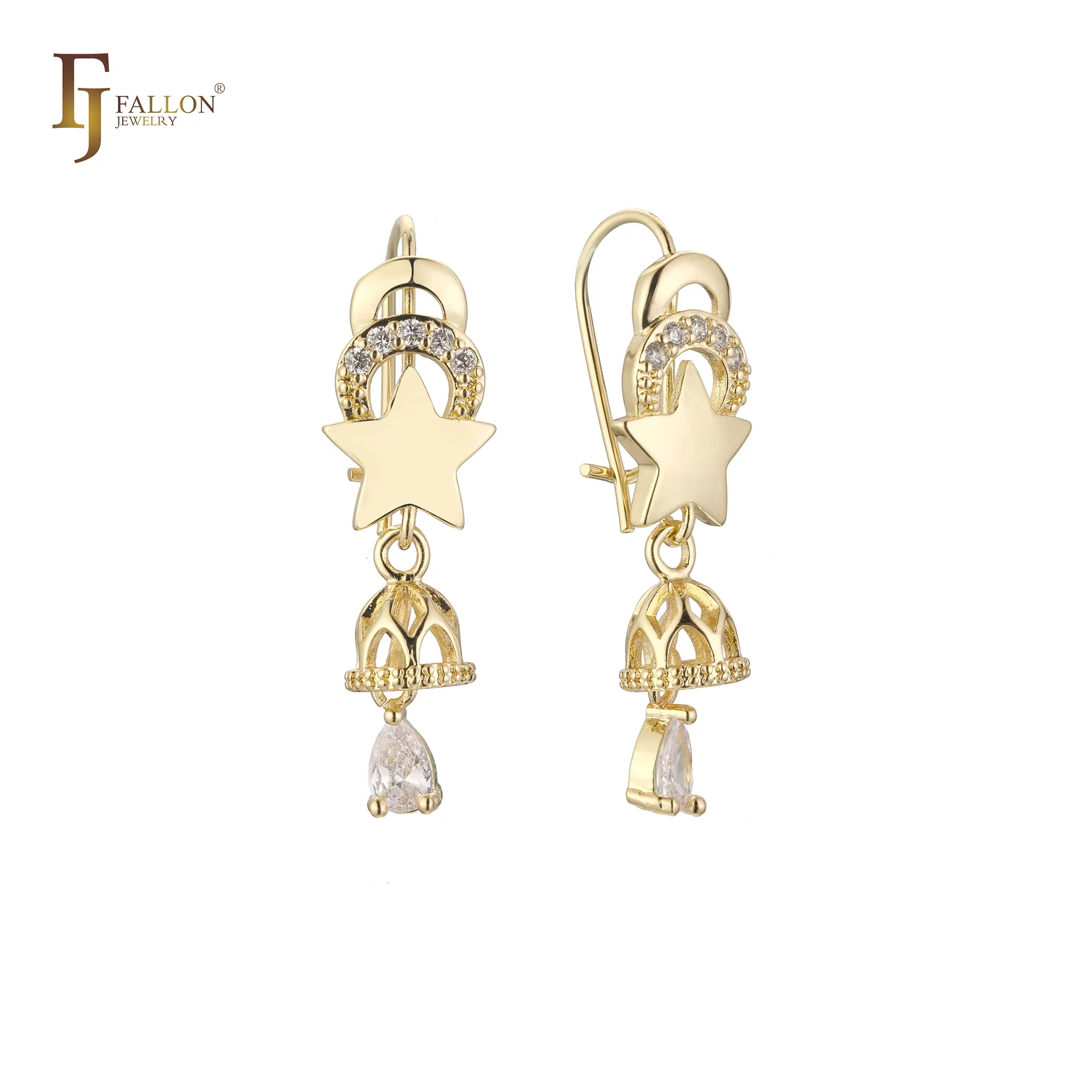 52202789 FJ Fallon bijoux de mode fil crochet étoiles grappe lustre boucles d'oreilles plaqué en or 14K à base de laiton