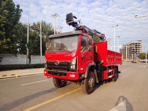 Red Hydraulic Crane Truck With <b>Folding</b> Arm And Grapple <b>Bucket</b> 4x2 Configuration For Material Handling - Product Image 2