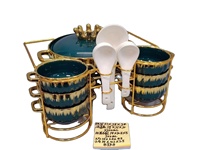 Ensemble de soupières et de bols en céramique de luxe avec bordure dorée, grande capacité, passe au lave-vaisselle, revêtement antiadhésif