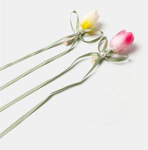 Pinzas para el pelo de flores de tulipán de hadas para bebés y niñas, horquillas de cinta para coleta doble, pinzas de pico de pato, accesorios para el cabello - Product Image 3