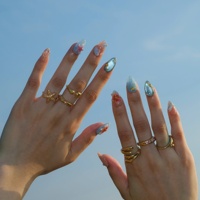 Ongles en acrylique à presser, forme amande, motifs colorés en strass, pois, rayures, étoiles, longueur moyenne, options de logo personnalisables, pour fêtes