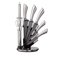 Lot de 9 couteaux hacheurs ciseaux avec bloc acrylique tige d'affûtage éplucheur ensemble de couteaux de cuisine en acier inoxydable
