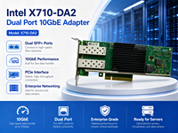 Adaptador de Red Ethernet Intel X710-DA2 de Doble Puerto 10Gb SFP+ PCIe3.0 X8 para Servidor, NIC X710DA2BLK, Compatible con SR-IOV, VXLAN, DPDK