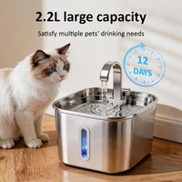 Dispensador de Agua Automático para Mascotas de Acero Inoxidable Ultra Silencioso de 2.2 Litros, Filtración Multietapa, Libre de BPA, Alimentación USB/Eléctrica