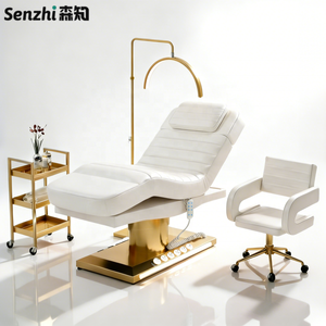 Lit de Beauté Moderne Blanc et Or pour Salon de Beauté, Lit de Spa Facial Médical, Lit de Cils, 3 <span class=keywords><strong>Moteurs</strong></span>, Inclinable Électrique, pour Thérapie Cosmétique - Product Image 1