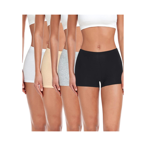 Slip <span class=keywords><strong>boxer</strong></span> da <span class=keywords><strong>donna</strong></span> a vita alta in <span class=keywords><strong>cotone</strong></span> sottile traspirante, confezione da 4, tinta unita per tutti i giorni, intimo a vita bassa - Product Image 1