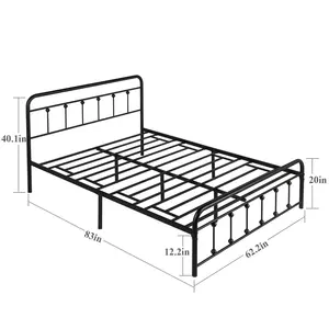 Barato fácil montaje resistente negro Retro Metal Queen Iron Fram Vintage Low Bed Frame en dormitorio en venta