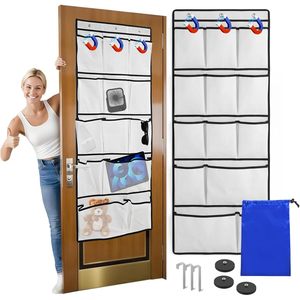 Over Door Organizer 13 Pocket Hanging Storage White Nylon Multifunctional Behind Door Wall Mount With <b>Hooks</b> For Neatening - Product Image 1