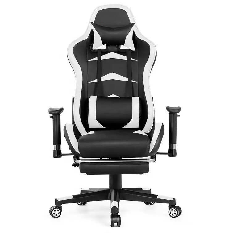 Ukrayna pazarı siyah mobilya özel Silla Gamer 2D kol dayama oyun sandalyesi masaj ofis PU PVC oyun sandalyesi ayak dayayacaklı sandalye