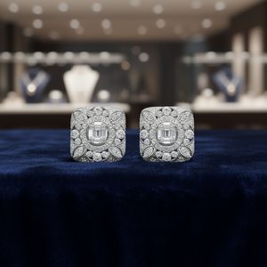 Pendientes de Diamantes en Oro Blanco E4381, Corte Esmeralda, Naturales, Clásicos, Joyería para Mujer - Product Image 2