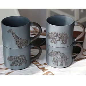 Caneca de café retrô de cerâmica com estampa de animais, xícaras personalizadas de cerâmica