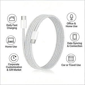 כבל טעינה מהירה PD 60W עמיד מסוג USB C ל-C בצבעים שונים עם ציפוי צמה באורך 1 מטר ו-2 מטר, בעל עמידות בפני נדנוד של 8000 ומערכת בדיקת חוזק, עם ליבת נחושת טהורה, לטלפונים מסוג Type-C - Product Image 3