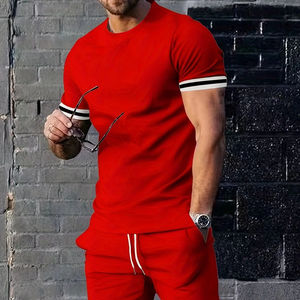 Venta al por mayor verano 2024 poliéster Jogging ropa deportiva gimnasio personalizado chándal y pantalones cortos de 2 piezas hombres camiseta conjunto - Product Image 1