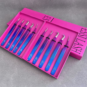 Venta al por mayor superventas volumen pestañas Pesta como bandeja pestañas pinzas de punta de fibra pinzas de extensión de pestañas de embalaje personalizado - Product Image 1