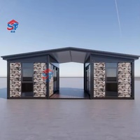 Casa Contenedor de 20 Pies Independiente de la Red Eléctrica con Revestimiento de Piedra y Luces Decorativas para Acampar en la Naturaleza