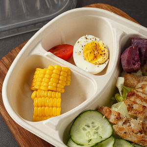 Boîte à lunch jetable en pulpe de papier 1100ml, trois compartiments avec couvercle, contenant biodégradable pour salade et repas à emporter - Product Image 2