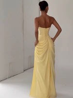 Robe longue plissée unie sans bretelles pour femme, sans manches, cintrée à la taille, fendue, pour soirée et fête, best-seller