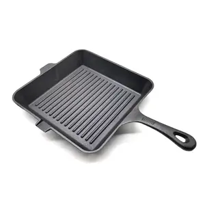 10" Pre-seasoned Square Cast Iron Skillet Grill Pan for Grilling Bacon