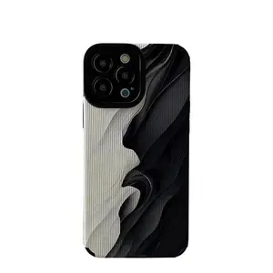 Suitable for black and white wave patterned iPhone phone case Instagram style Apple cartoon full package