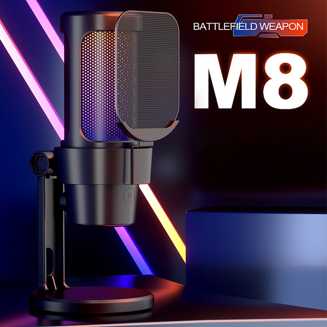 M8 Gaming Microphone RGB Light USB Mic Podcast Recording Computer Microphone for PC