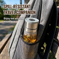 Bouteille à infuseur à thé en verre borosilicate à double paroi avec filtre en acier inoxydable et couvercle à bouton poussoir avec logo personnalisé