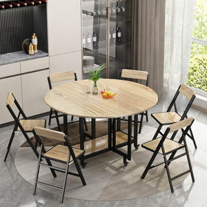 Foldable Smart <b>Dining</b> <b>Table</b> <b>With</b> Built-In <b>Chairs</b> and Wheels Space-Saving Modern Furniture Quick <b>Folding</b> for Storage BA025 Foldab - Product Image 1