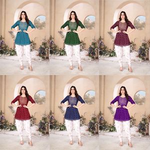 Robes décontractées 14k Rayon Dhoti Patiala avec broderie Pantalon Kurti pour femmes pour un usage régulier de fournisseur indien - Product Image 6