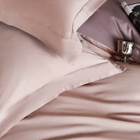 Parure de lit quatre pièces en satin de qualité supérieure (Classe 100), couleur unie, luxe léger, personnalisable, housse de couette et drap-housse, adaptée à toutes les saisons