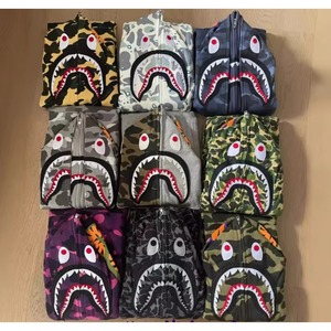 2026 High Quality Camouflage Shark <b>Zip</b> <b>up</b> Hoodies 100% Cotton Sweatshirt Full <b>Zip</b> HoodieMen Women Unisex Streetwear - Product Image 1