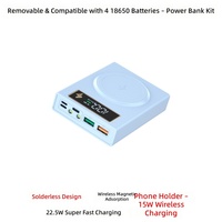 Kit de batterie externe 4 cellules 18650 sans soudure détachable avec aspiration magnétique ; Module de charge sans fil pour boîtier de batterie externe portable DIY