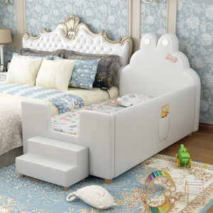 Cama Infantil Moderna JINS <span class=keywords><strong>para</strong></span> Niñas, Ecológica, con Diseño de Patchwork, Tobogán, Nubes y Conejos, con Barandas Anchas <span class=keywords><strong>para</strong></span> Mayor Seguridad - Product Image 4