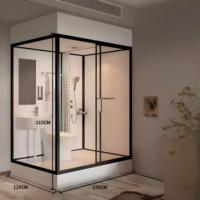 Unités complètes en verre mat à la mode Salles de douche Salles de bain tout-en-un Unité en acier inoxydable Facettes Ensemble de salle de bain tout-en-un