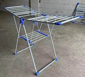 Salvaspazio stendini a doppia fila, portabiancheria in metallo con stendibiancheria regolabile in altezza per coperte asciugamani - Product Image 1