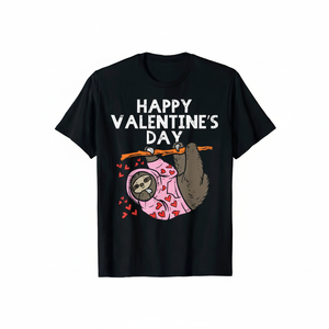 T-shirt da uomo per San Valentino con simpatico design a cuore di bradipo, 100% cotone 200G, vestibilità ampia, manica corta, girocollo, stile casual bohémien - Product Image 1