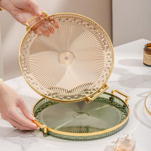 Plateaux en plastique, plateaux <span class=keywords><strong>de</strong></span> rangement ronds <span class=keywords><strong>pour</strong></span> tasses à <span class=keywords><strong>thé</strong></span> à bord doré, plateaux à tasses à <span class=keywords><strong>thé</strong></span> commerciaux <span class=keywords><strong>pour</strong></span> salons <span class=keywords><strong>de</strong></span> beauté - Product Image 3