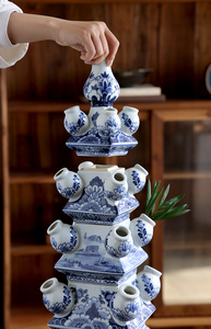 Chinois Peint À La Main Bleu Blanc Fleurs En Céramique Pagode Vase En Porcelaine Vase pour La Décoration De La Maison à Noël Pâques Nouvel An - Product Image 4