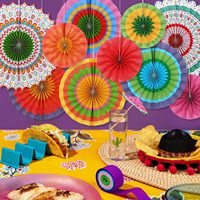 Kit de fournitures pour fête Fiesta : Décorations de fête mexicaines avec éventails en papier Fiesta pour anniversaires, Cinco de Mayo et décorations de fête Fiesta
