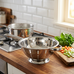 Passoire en acier inoxydable avec longue poignée et poignée latérale, égouttoir durable pour la cuisine - Product Image 5